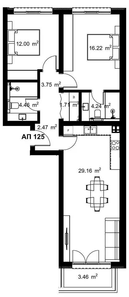 Планировка по помещениям — Квартира №125