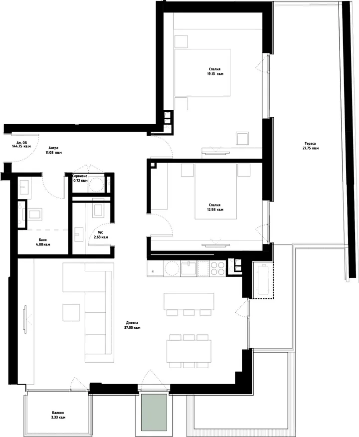 Room-by-room layout — Apartment 8